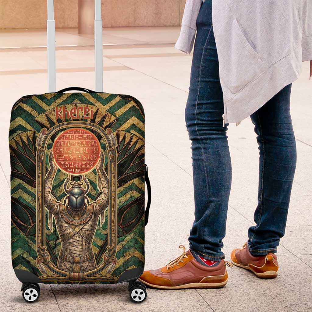Khepri Luggage Cover Ancient Egyptian Chevron, Scarab Ankh and Winged Khepri Guardian Motif - Wonder Print Shop