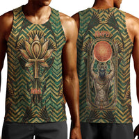 Khepri Men Tank Top Ancient Egyptian Chevron, Scarab Ankh and Winged Khepri Guardian Motif - Wonder Print Shop