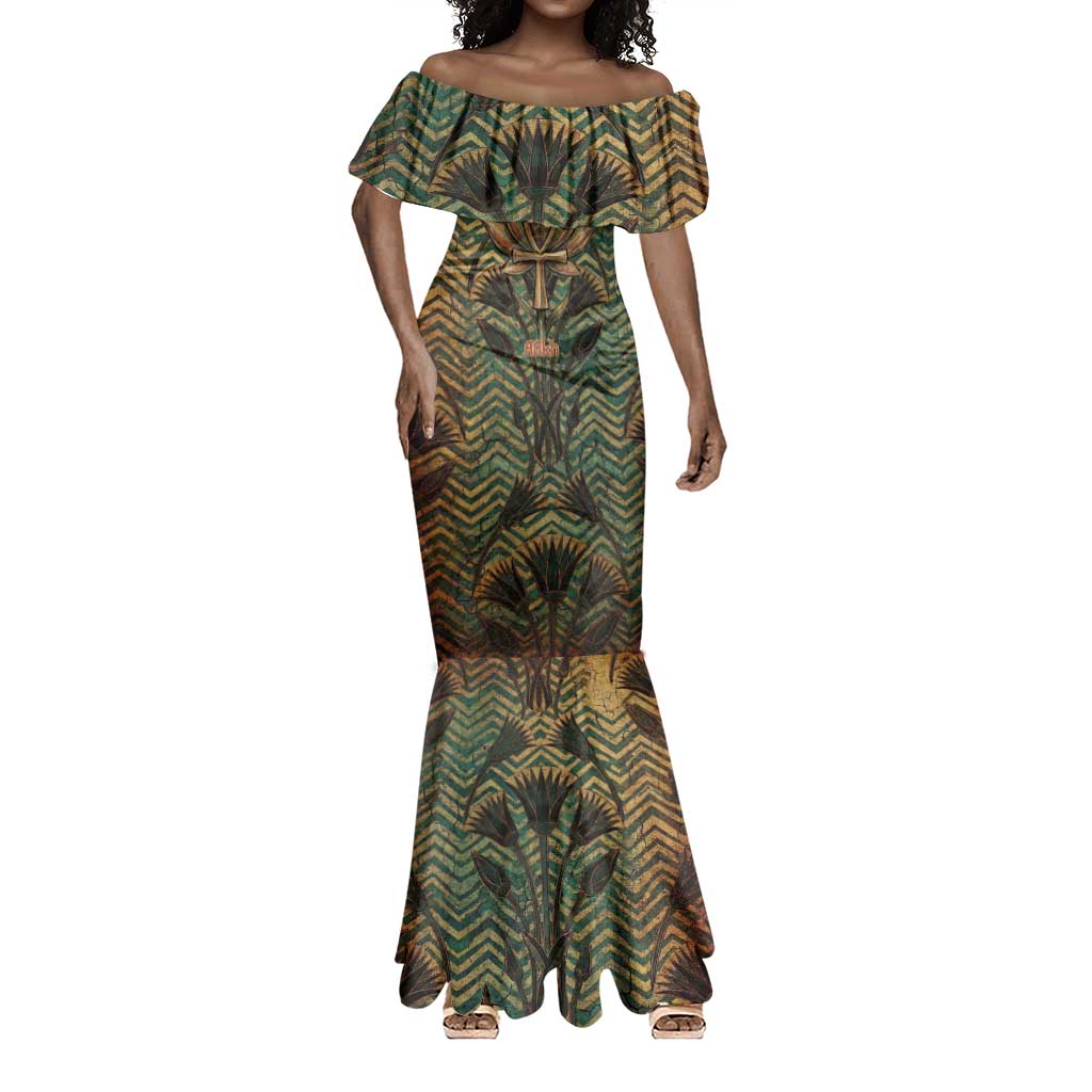 Khepri Mermaid Dress Ancient Egyptian Chevron, Scarab Ankh and Winged Khepri Guardian Motif - Wonder Print Shop