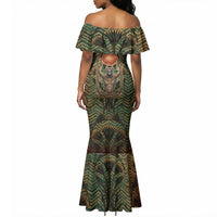 Khepri Mermaid Dress Ancient Egyptian Chevron, Scarab Ankh and Winged Khepri Guardian Motif - Wonder Print Shop