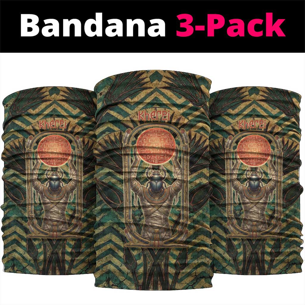 Khepri Neck Gaiter Ancient Egyptian Chevron, Scarab Ankh and Winged Khepri Guardian Motif - Wonder Print Shop