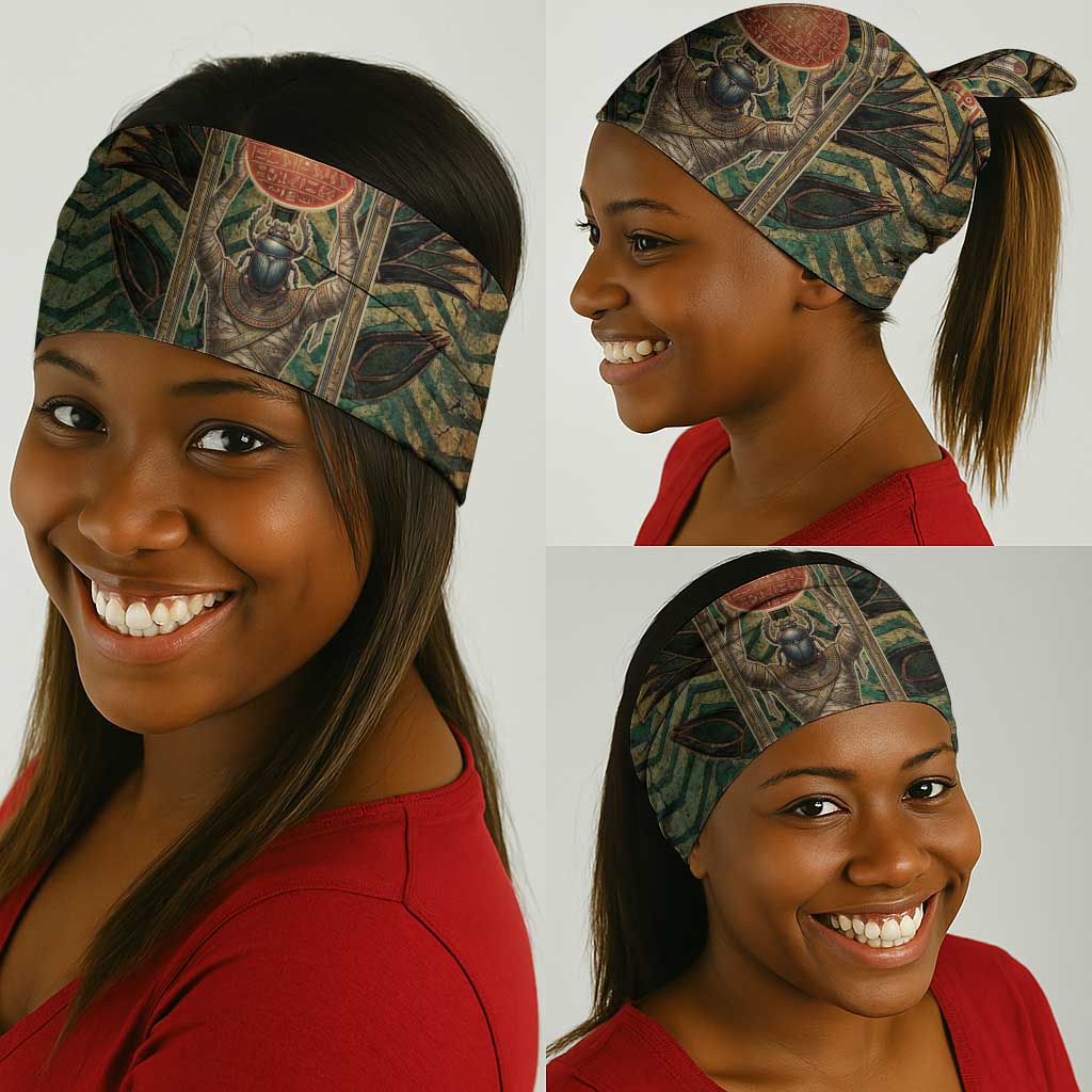 Khepri Neck Gaiter Ancient Egyptian Chevron, Scarab Ankh and Winged Khepri Guardian Motif - Wonder Print Shop