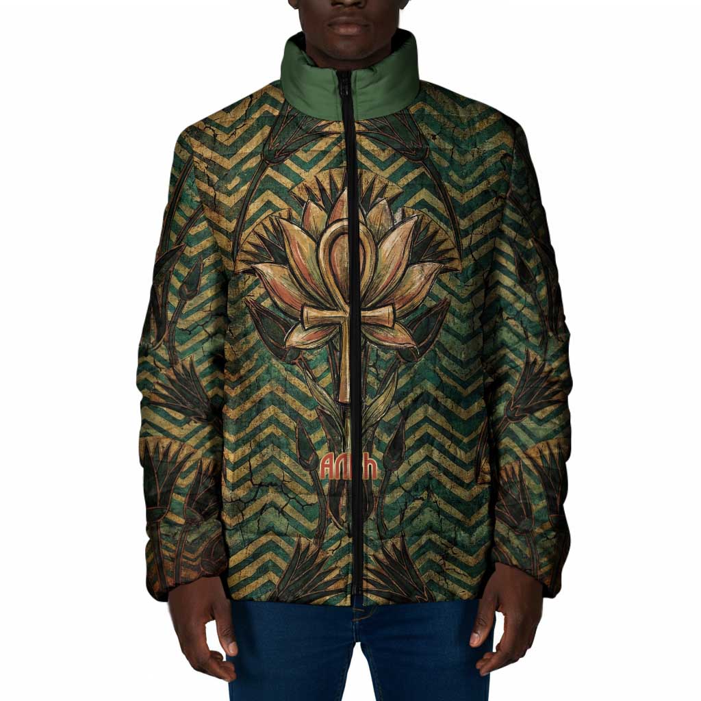 Khepri Padded Jacket Ancient Egyptian Chevron, Scarab Ankh and Winged Khepri Guardian Motif - Wonder Print Shop