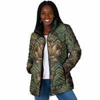 Khepri Padded Jacket Ancient Egyptian Chevron, Scarab Ankh and Winged Khepri Guardian Motif - Wonder Print Shop