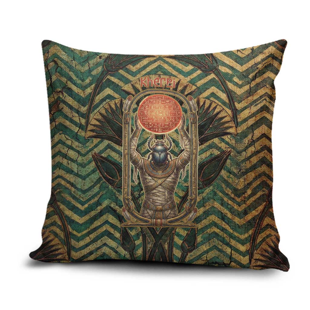 Khepri Pillow Cover Ancient Egyptian Chevron, Scarab Ankh and Winged Khepri Guardian Motif - Wonder Print Shop