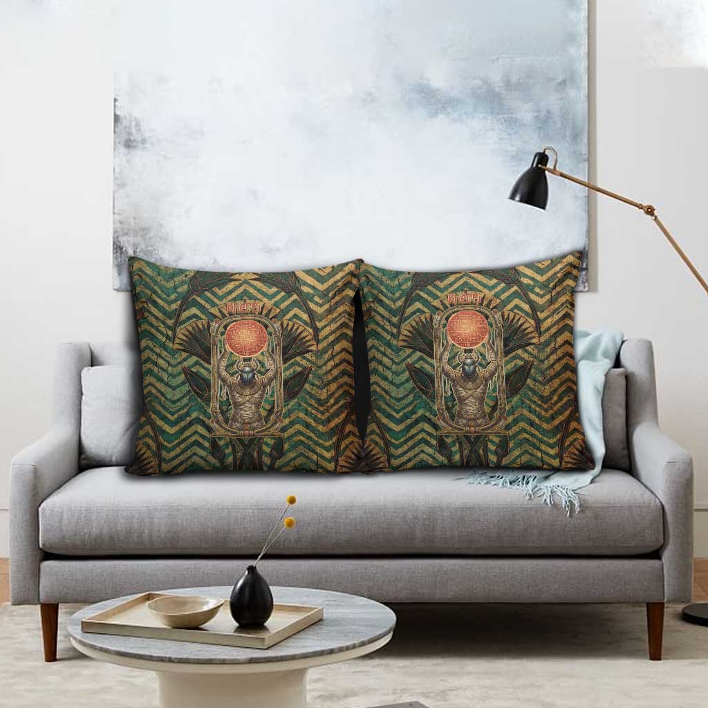 Khepri Pillow Cover Ancient Egyptian Chevron, Scarab Ankh and Winged Khepri Guardian Motif - Wonder Print Shop