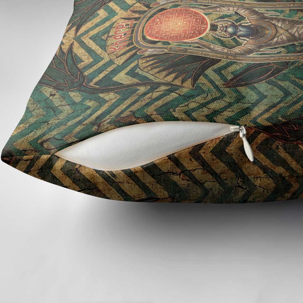 Khepri Pillow Cover Ancient Egyptian Chevron, Scarab Ankh and Winged Khepri Guardian Motif - Wonder Print Shop