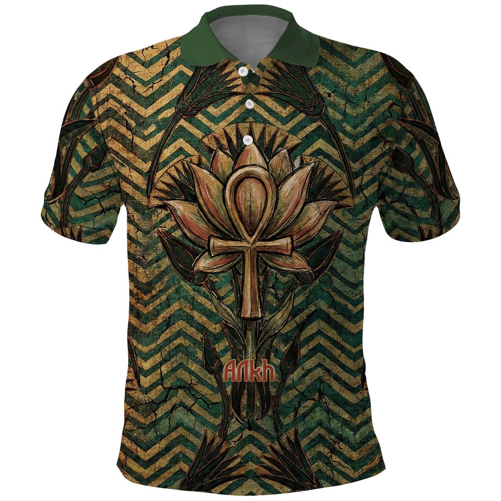 Khepri Polo Shirt Ancient Egyptian Chevron, Scarab Ankh and Winged Khepri Guardian Motif - Wonder Print Shop