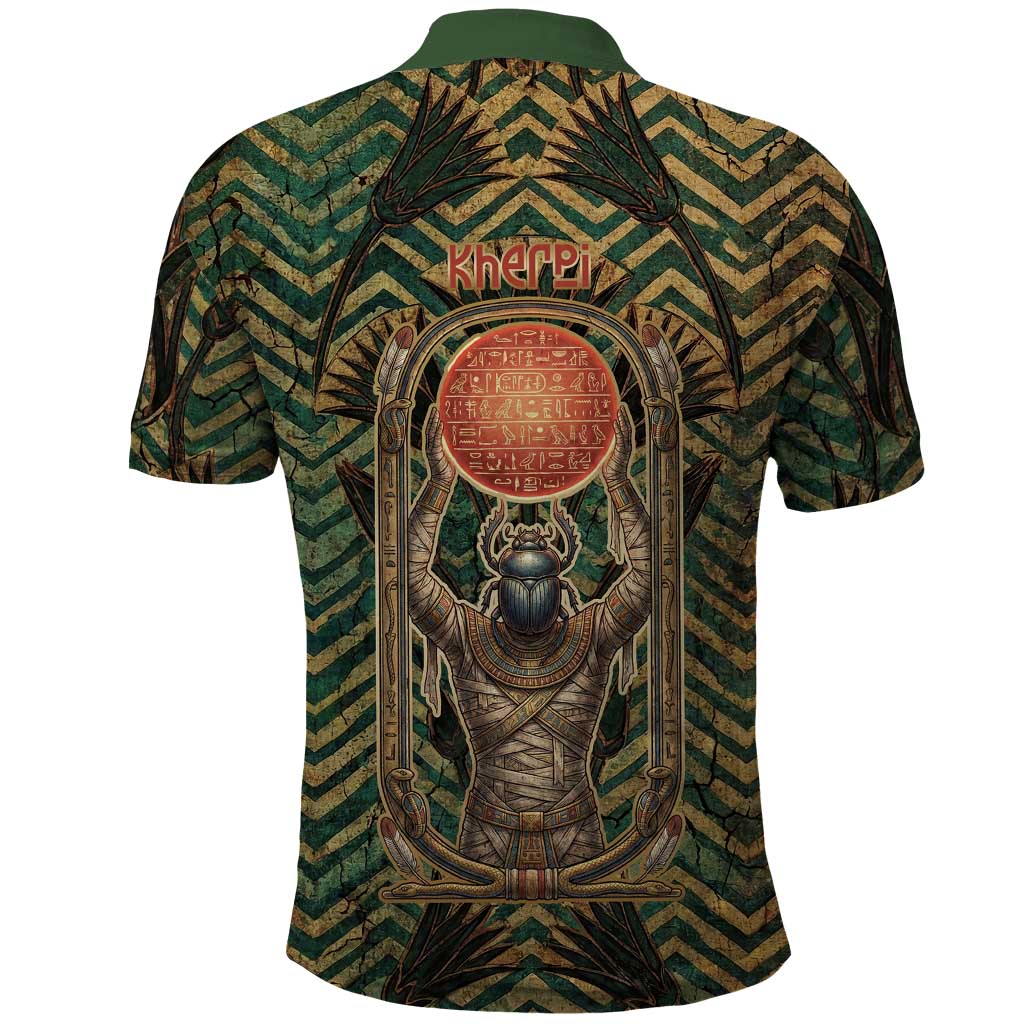 Khepri Polo Shirt Ancient Egyptian Chevron, Scarab Ankh and Winged Khepri Guardian Motif - Wonder Print Shop