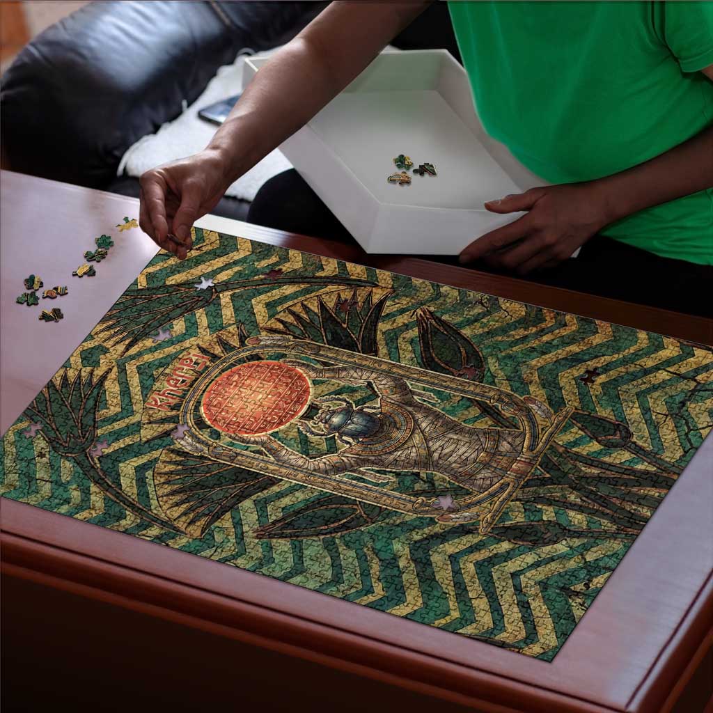 Khepri Puzzle Ancient Egyptian Chevron, Scarab Ankh and Winged Khepri Guardian Motif - Wonder Print Shop