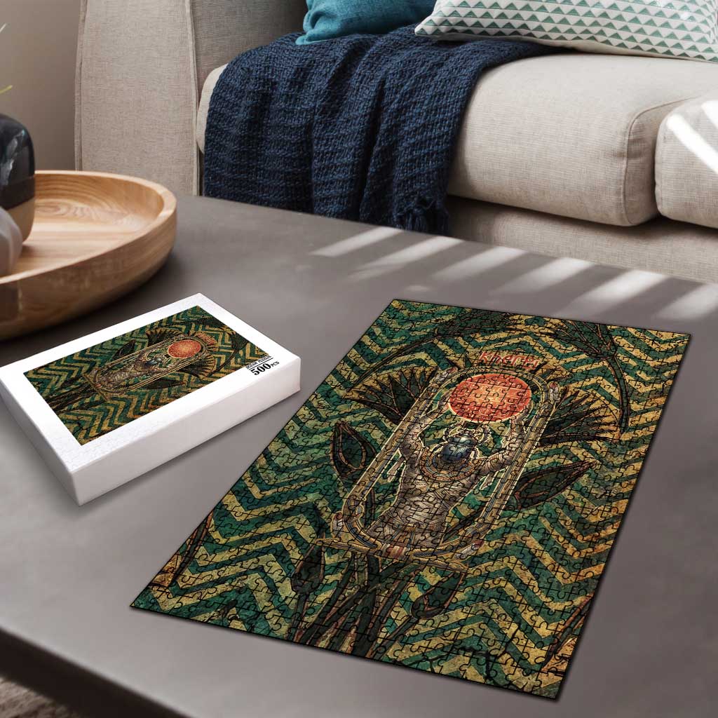 Khepri Puzzle Ancient Egyptian Chevron, Scarab Ankh and Winged Khepri Guardian Motif - Wonder Print Shop