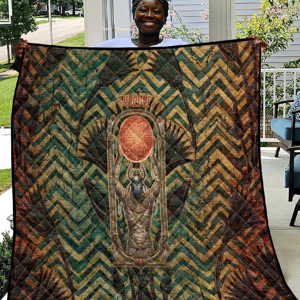 Khepri Quilt Ancient Egyptian Chevron, Scarab Ankh and Winged Khepri Guardian Motif - Wonder Print Shop