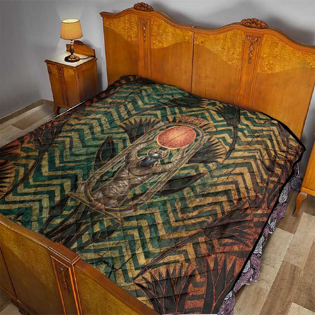Khepri Quilt Ancient Egyptian Chevron, Scarab Ankh and Winged Khepri Guardian Motif - Wonder Print Shop