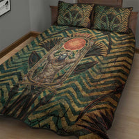 Khepri Quilt Bed Set Ancient Egyptian Chevron, Scarab Ankh and Winged Khepri Guardian Motif - Wonder Print Shop
