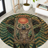 Khepri Round Carpet Ancient Egyptian Chevron, Scarab Ankh and Winged Khepri Guardian Motif - Wonder Print Shop
