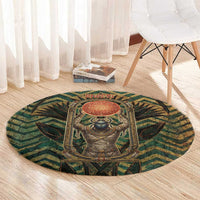Khepri Round Carpet Ancient Egyptian Chevron, Scarab Ankh and Winged Khepri Guardian Motif - Wonder Print Shop