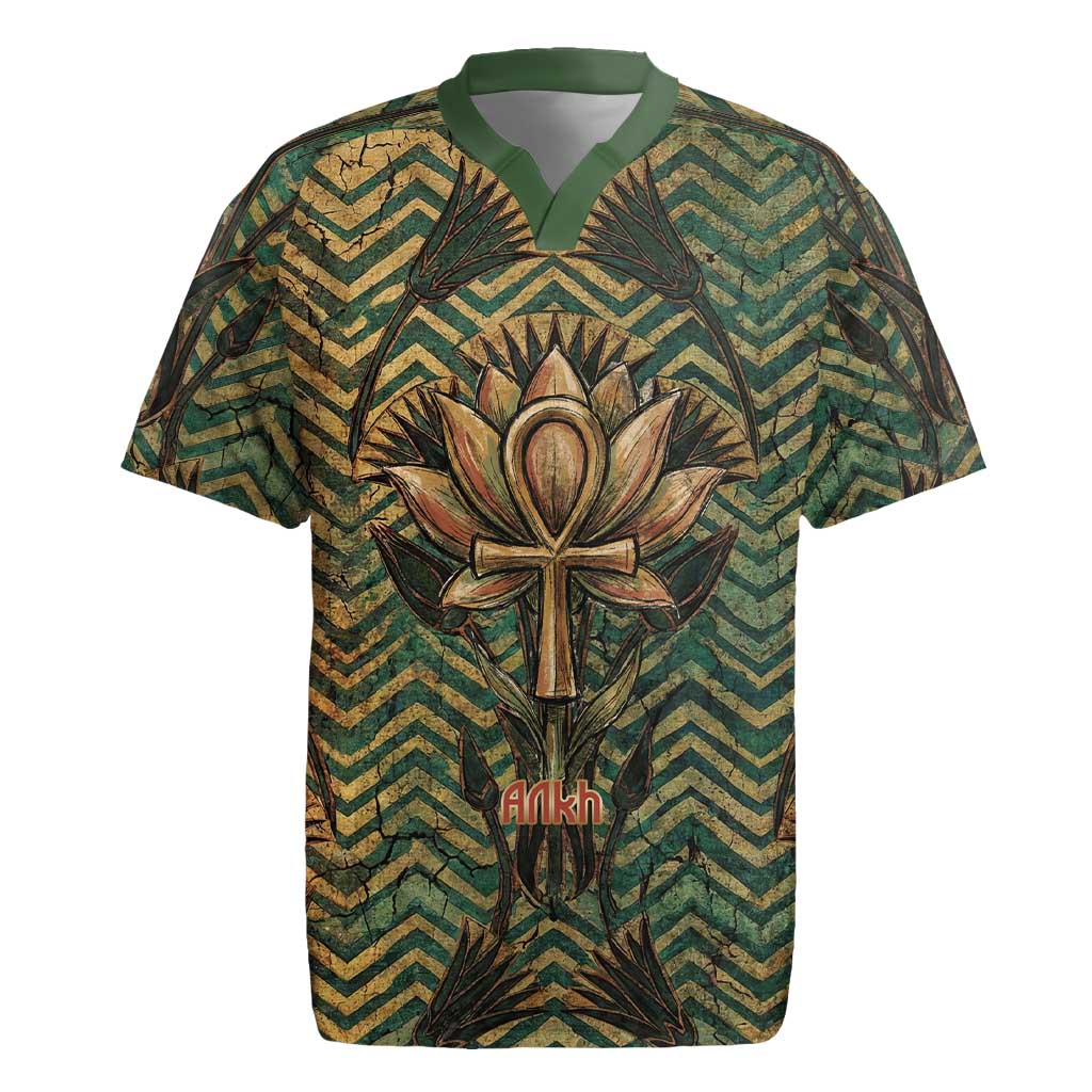 Khepri Rugby Jersey Ancient Egyptian Chevron, Scarab Ankh and Winged Khepri Guardian Motif - Wonder Print Shop