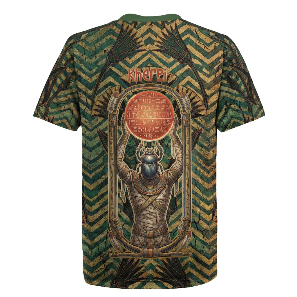 Khepri Rugby Jersey Ancient Egyptian Chevron, Scarab Ankh and Winged Khepri Guardian Motif - Wonder Print Shop