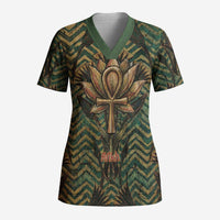 Khepri Scrub Top Ancient Egyptian Chevron, Scarab Ankh and Winged Khepri Guardian Motif - Wonder Print Shop