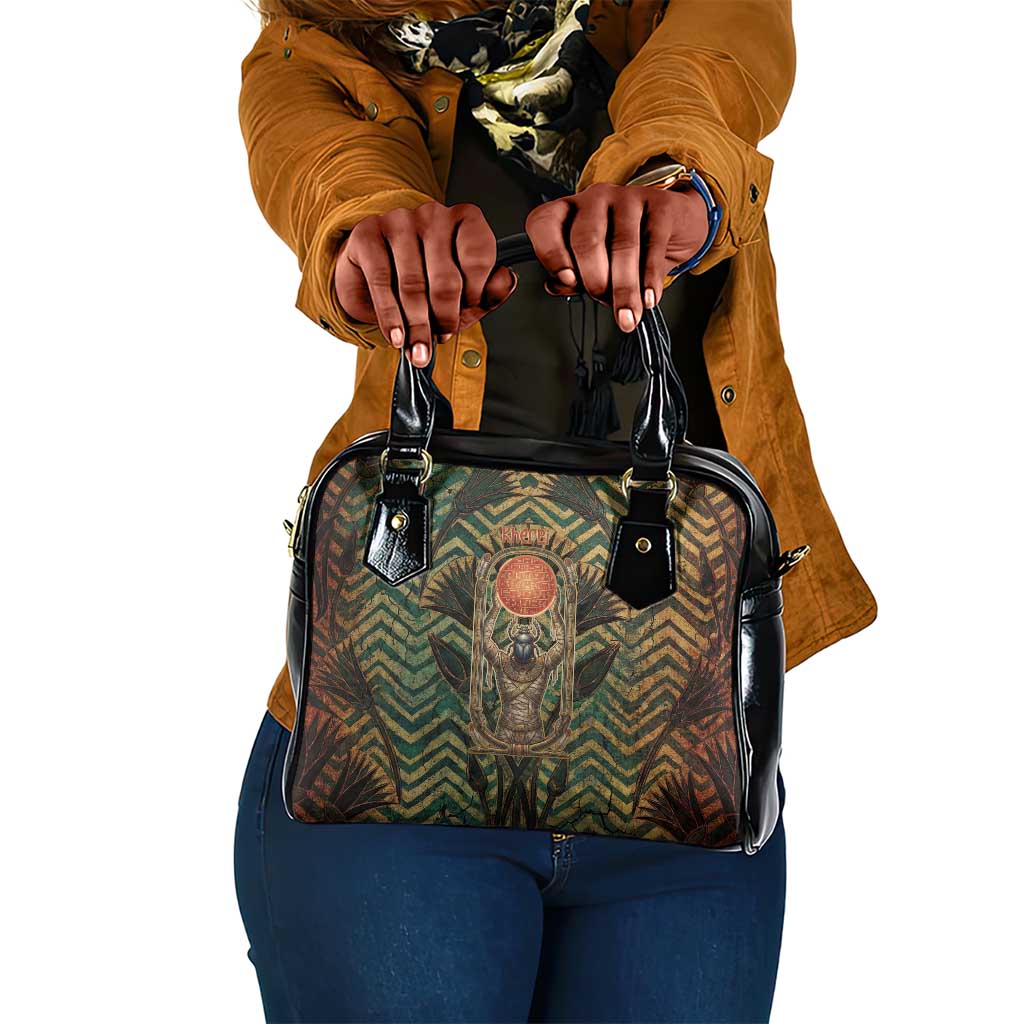 Khepri Shoulder Handbag Ancient Egyptian Chevron, Scarab Ankh and Winged Khepri Guardian Motif - Wonder Print Shop
