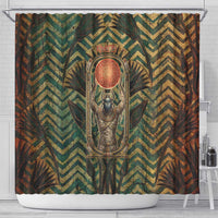 Khepri Shower Curtain Ancient Egyptian Chevron, Scarab Ankh and Winged Khepri Guardian Motif - Wonder Print Shop
