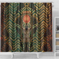 Khepri Shower Curtain Ancient Egyptian Chevron, Scarab Ankh and Winged Khepri Guardian Motif - Wonder Print Shop