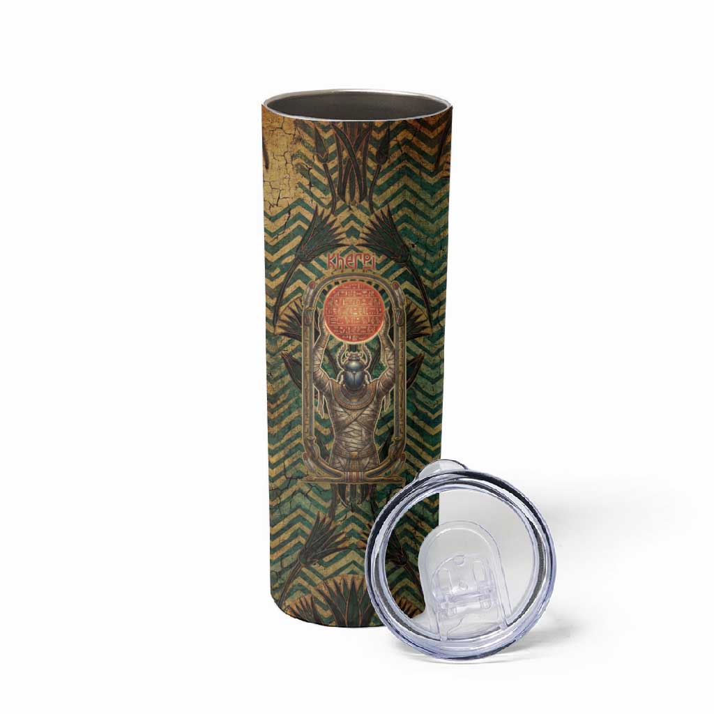 Khepri Skinny Tumbler Ancient Egyptian Chevron, Scarab Ankh and Winged Khepri Guardian Motif - Wonder Print Shop