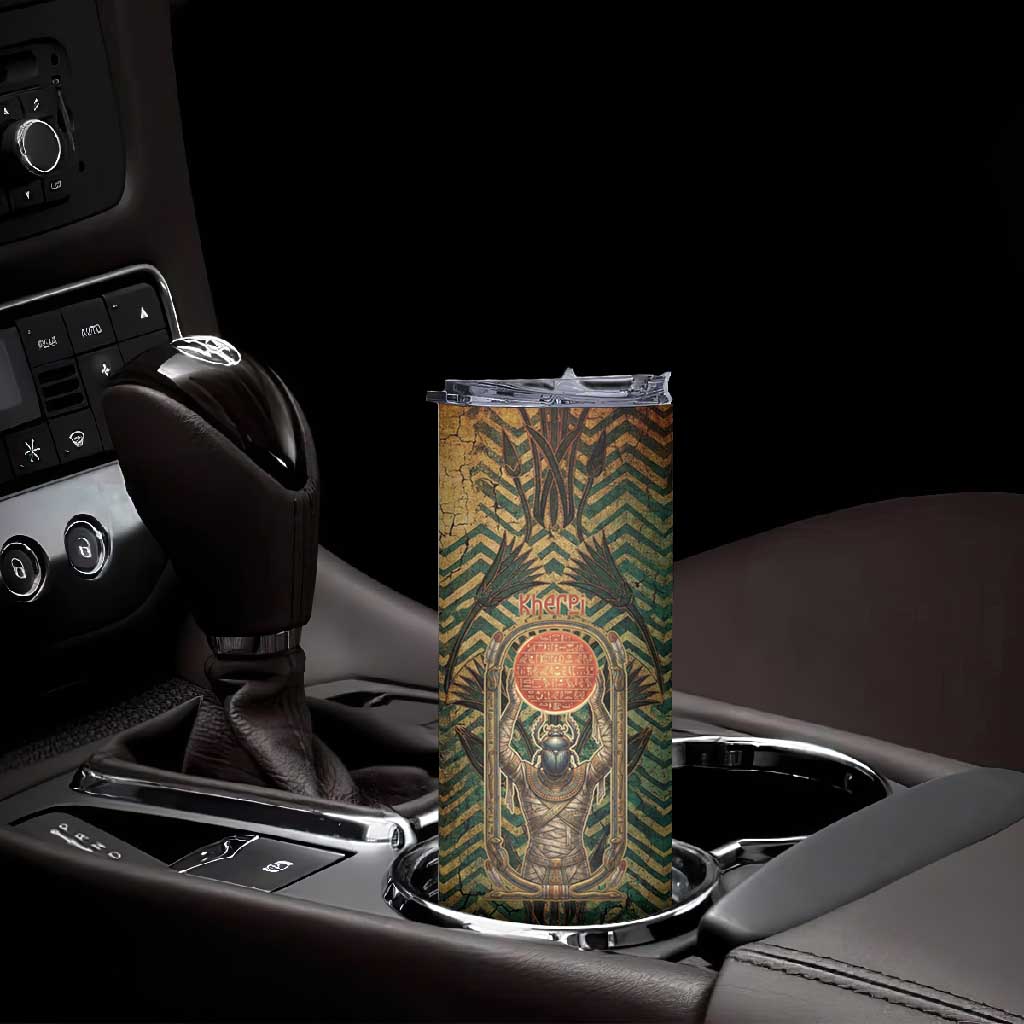 Khepri Skinny Tumbler Ancient Egyptian Chevron, Scarab Ankh and Winged Khepri Guardian Motif - Wonder Print Shop