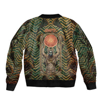 Khepri Sleeve Zip Bomber Jacket Ancient Egyptian Chevron, Scarab Ankh and Winged Khepri Guardian Motif - Wonder Print Shop