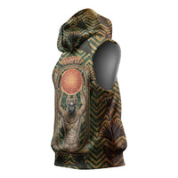 Khepri Sleeveless Hoodie Ancient Egyptian Chevron, Scarab Ankh and Winged Khepri Guardian Motif - Wonder Print Shop