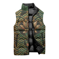 Khepri Sleeveless Puffer Jacket Ancient Egyptian Chevron, Scarab Ankh and Winged Khepri Guardian Motif - Wonder Print Shop