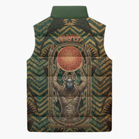 Khepri Sleeveless Puffer Jacket Ancient Egyptian Chevron, Scarab Ankh and Winged Khepri Guardian Motif - Wonder Print Shop