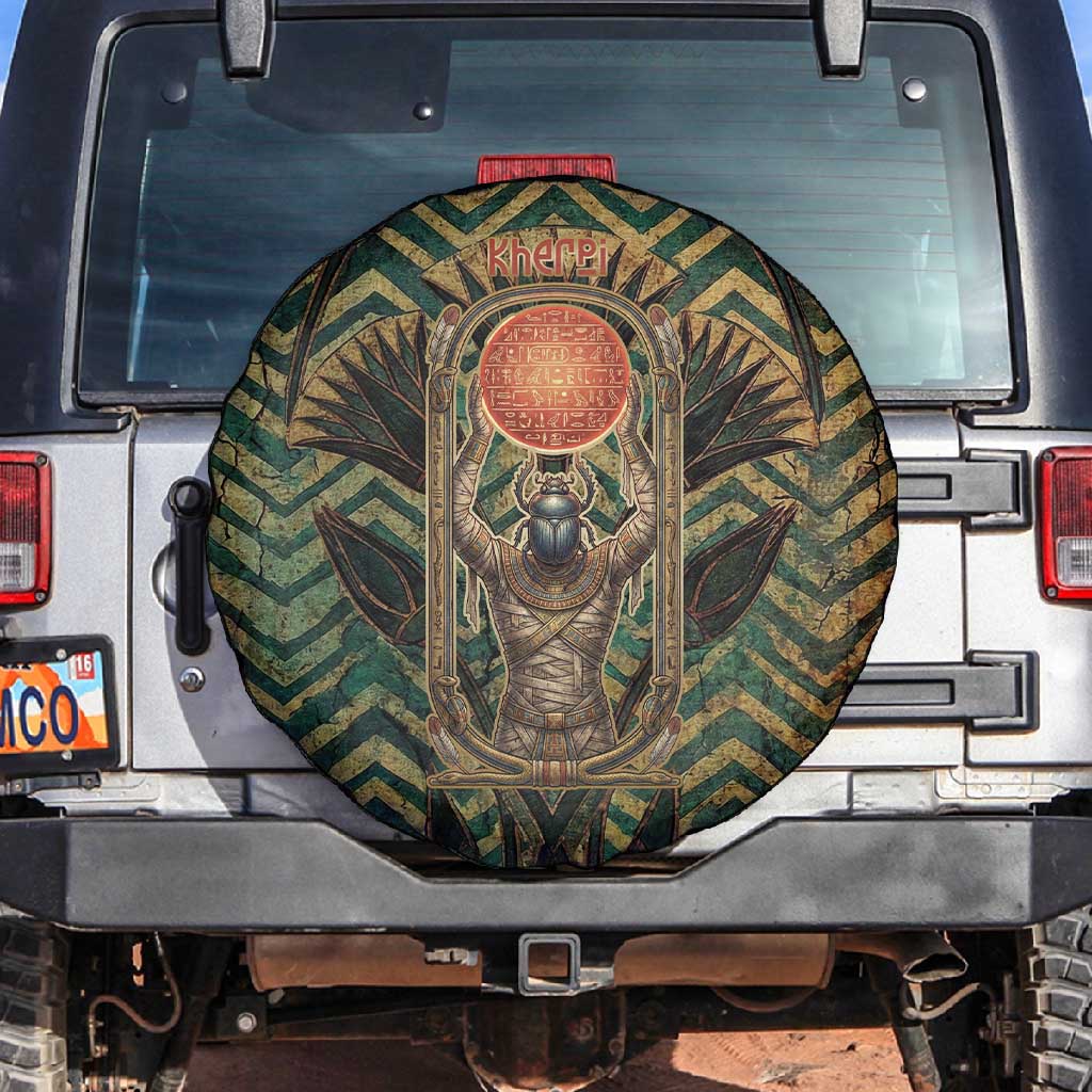 Khepri Spare Tire Cover Ancient Egyptian Chevron, Scarab Ankh and Winged Khepri Guardian Motif - Wonder Print Shop