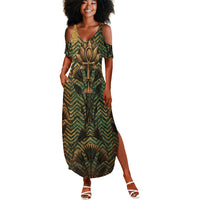 Khepri Summer Maxi Dress Ancient Egyptian Chevron, Scarab Ankh and Winged Khepri Guardian Motif - Wonder Print Shop
