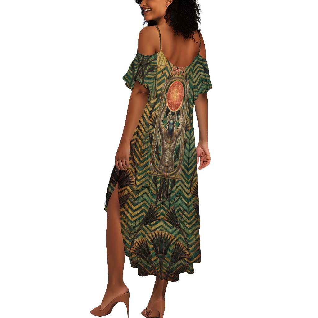 Khepri Summer Maxi Dress Ancient Egyptian Chevron, Scarab Ankh and Winged Khepri Guardian Motif - Wonder Print Shop