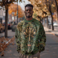 Khepri Sweatshirt Ancient Egyptian Chevron, Scarab Ankh and Winged Khepri Guardian Motif - Wonder Print Shop