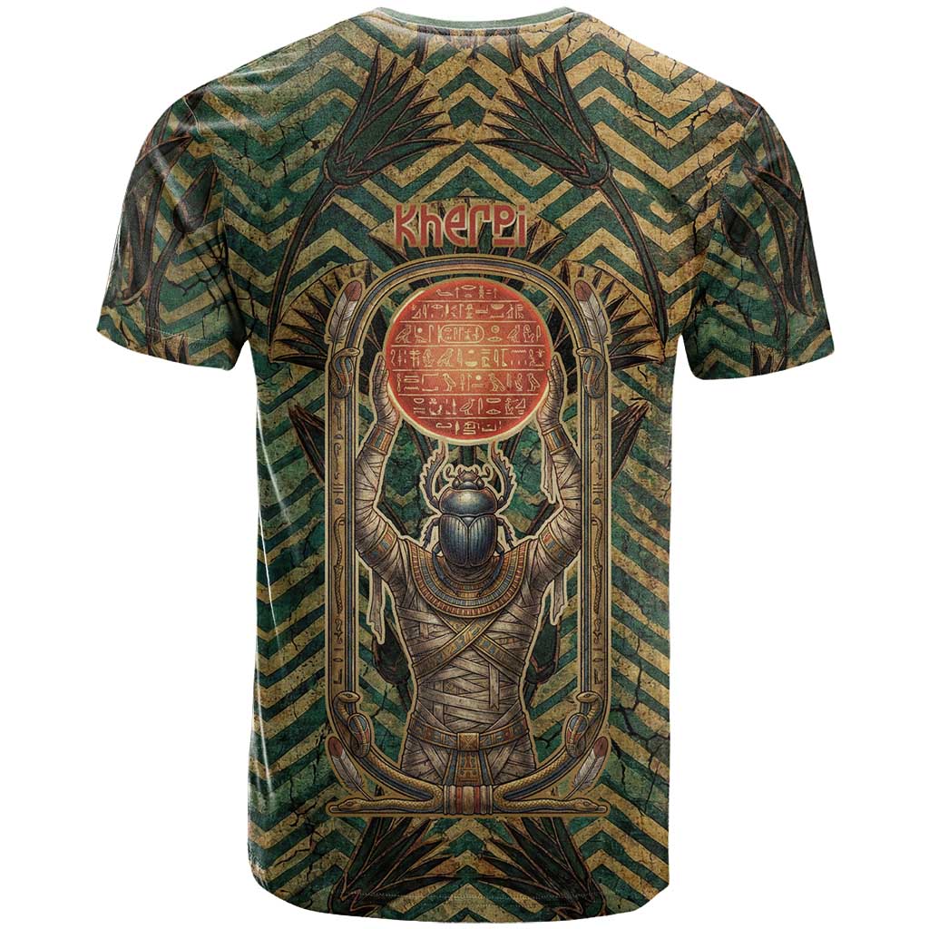 Khepri T shirt Ancient Egyptian Chevron, Scarab Ankh and Winged Khepri Guardian Motif - Wonder Print Shop