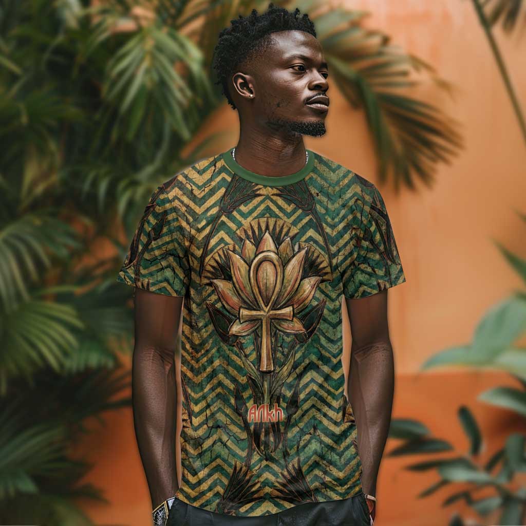 Khepri T shirt Ancient Egyptian Chevron, Scarab Ankh and Winged Khepri Guardian Motif - Wonder Print Shop