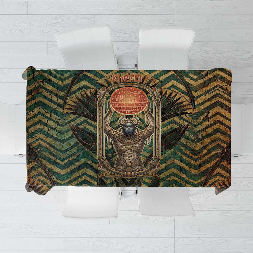 Khepri Tablecloth Ancient Egyptian Chevron, Scarab Ankh and Winged Khepri Guardian Motif - Wonder Print Shop