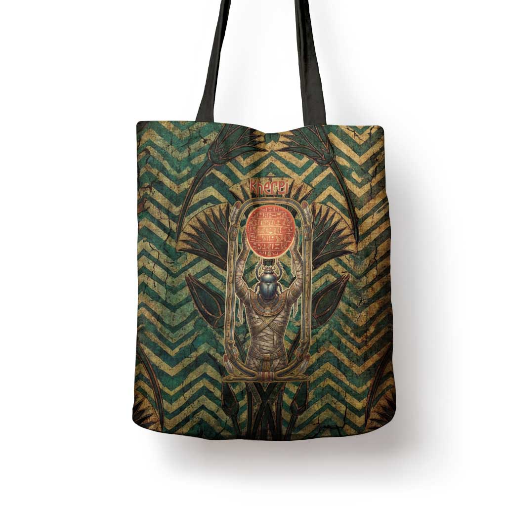 Khepri Tote Bag Ancient Egyptian Chevron, Scarab Ankh and Winged Khepri Guardian Motif - Wonder Print Shop