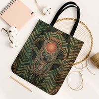 Khepri Tote Bag Ancient Egyptian Chevron, Scarab Ankh and Winged Khepri Guardian Motif - Wonder Print Shop
