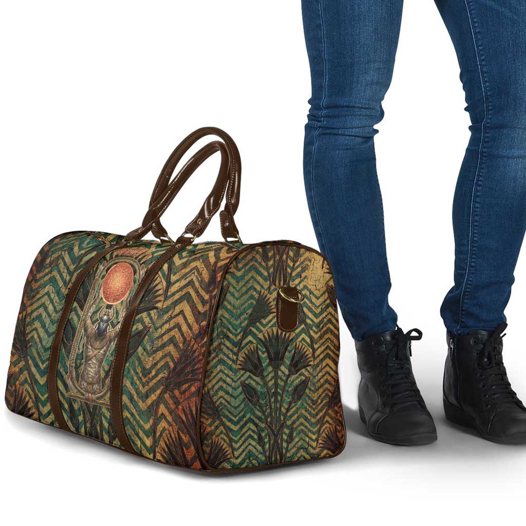 Khepri Travel Bag Ancient Egyptian Chevron, Scarab Ankh and Winged Khepri Guardian Motif - Wonder Print Shop