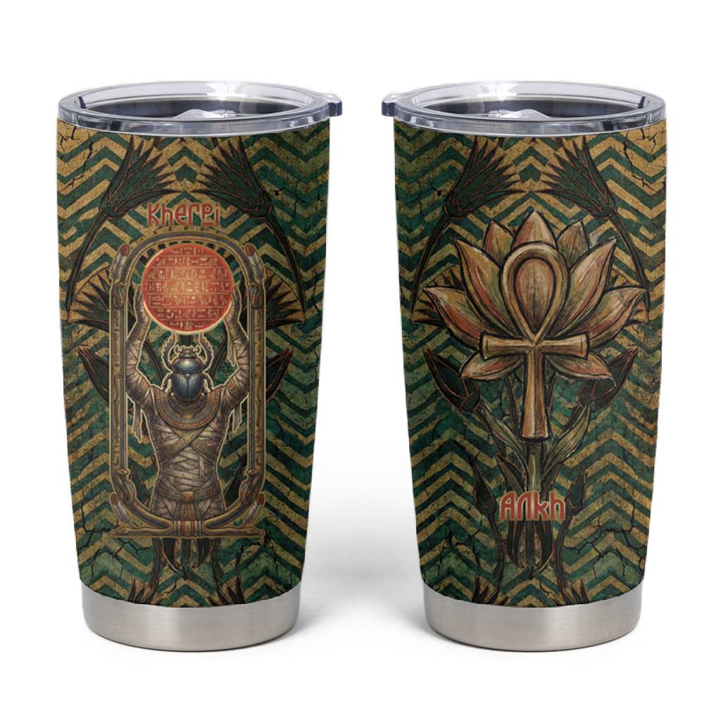 Khepri Tumbler Cup Ancient Egyptian Chevron, Scarab Ankh and Winged Khepri Guardian Motif - Wonder Print Shop