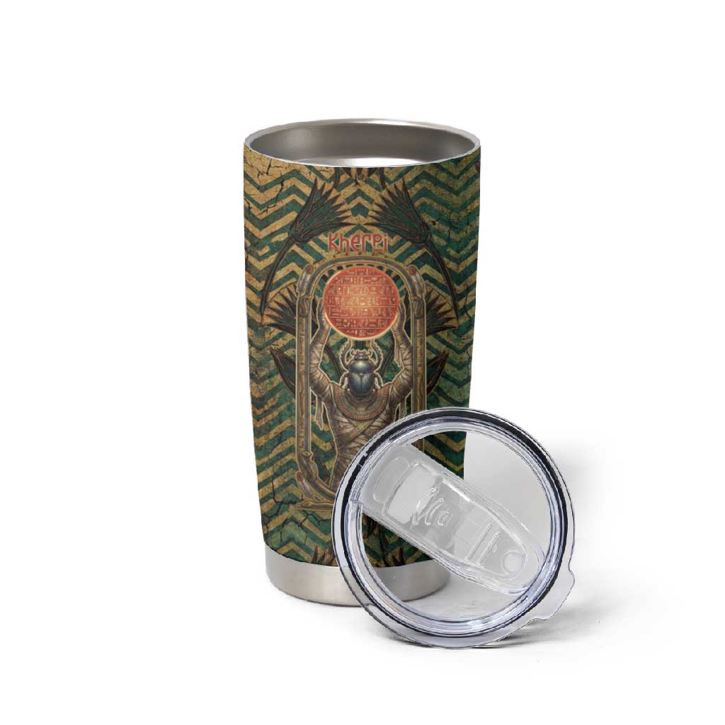 Khepri Tumbler Cup Ancient Egyptian Chevron, Scarab Ankh and Winged Khepri Guardian Motif - Wonder Print Shop