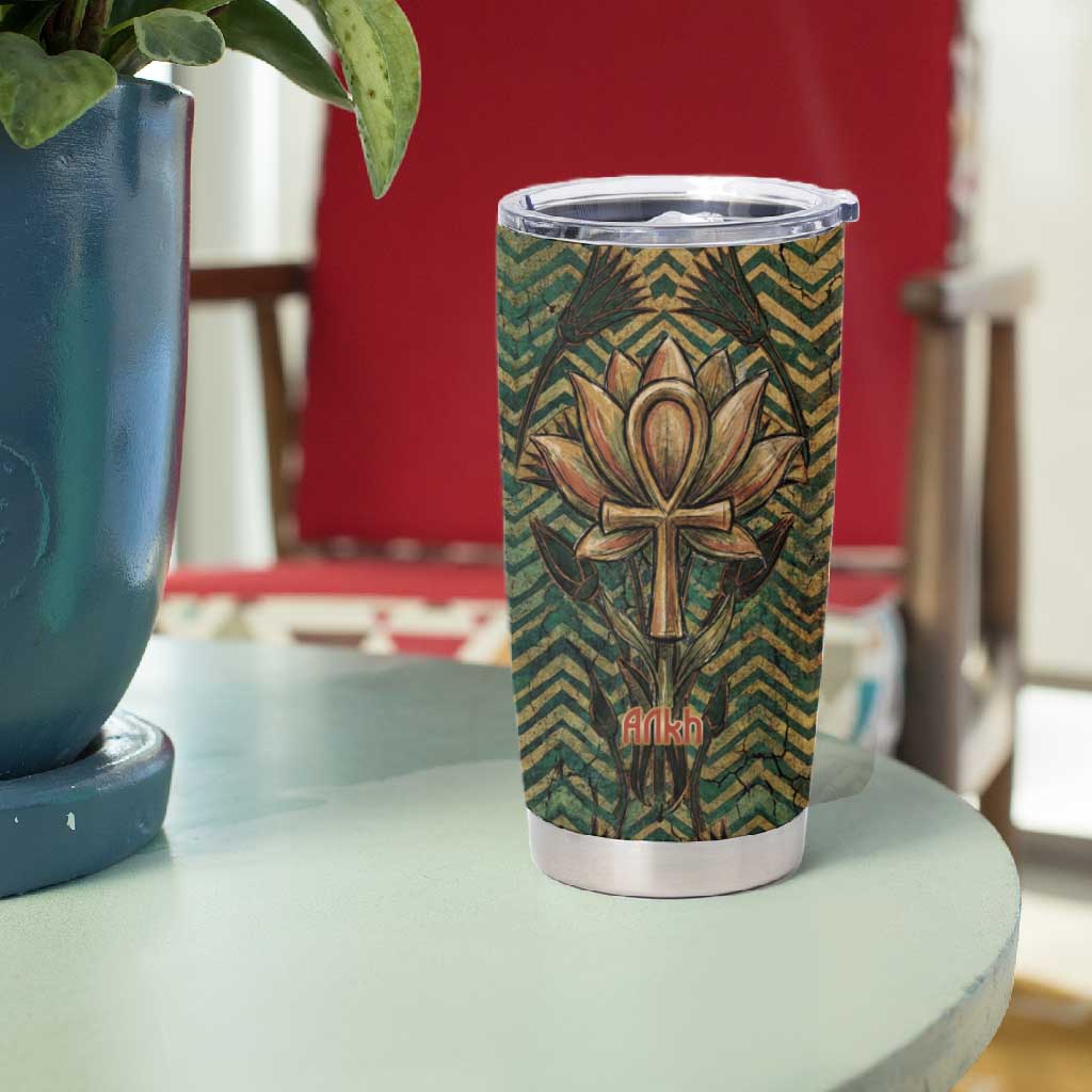 Khepri Tumbler Cup Ancient Egyptian Chevron, Scarab Ankh and Winged Khepri Guardian Motif - Wonder Print Shop
