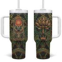 Khepri Tumbler With Handle Ancient Egyptian Chevron, Scarab Ankh and Winged Khepri Guardian Motif - Wonder Print Shop