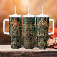 Khepri Tumbler With Handle Ancient Egyptian Chevron, Scarab Ankh and Winged Khepri Guardian Motif - Wonder Print Shop