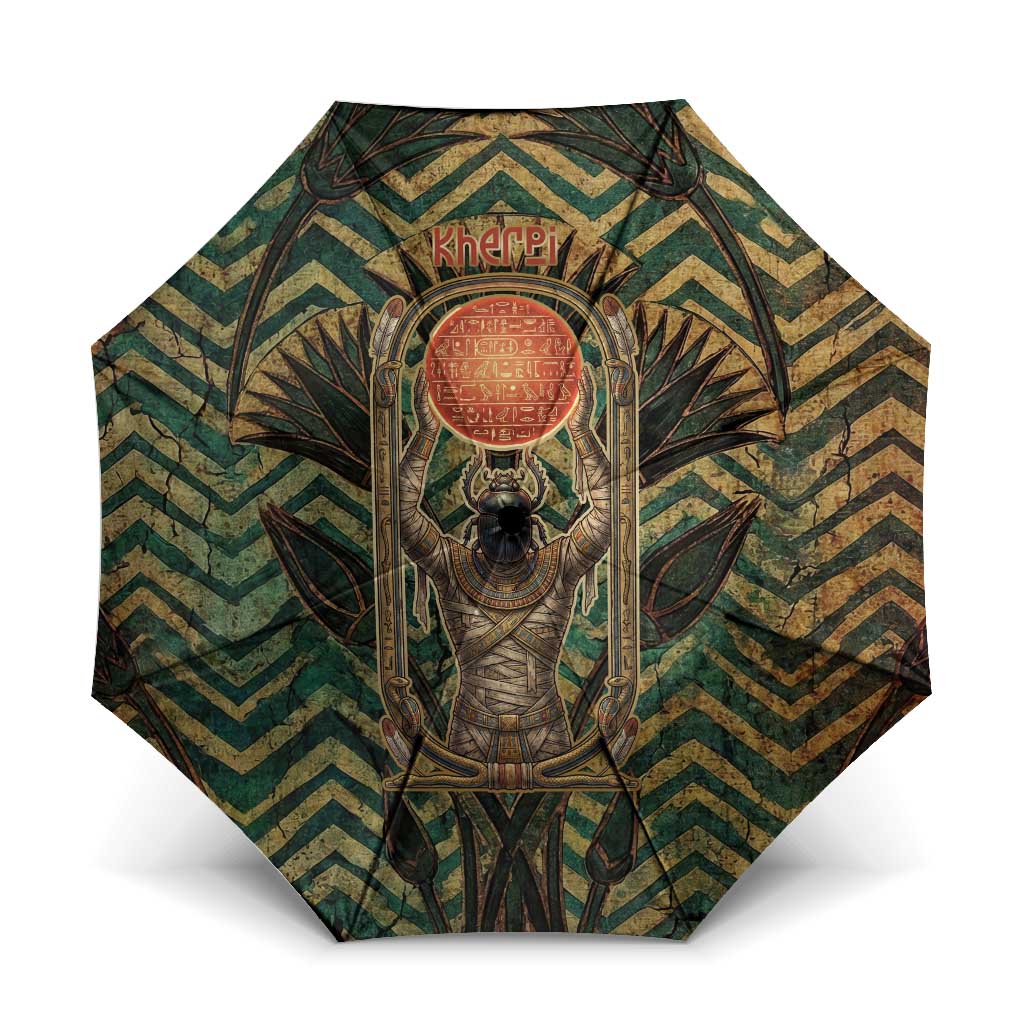 Khepri Umbrella Ancient Egyptian Chevron, Scarab Ankh and Winged Khepri Guardian Motif - Wonder Print Shop
