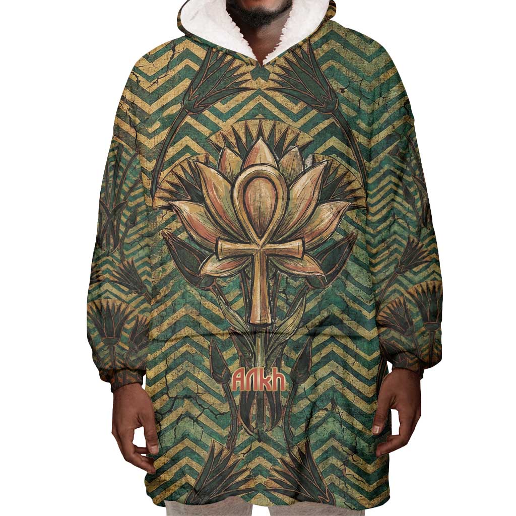 Khepri Wearable Blanket Hoodie Ancient Egyptian Chevron, Scarab Ankh and Winged Khepri Guardian Motif - Wonder Print Shop