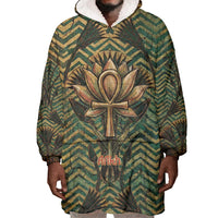 Khepri Wearable Blanket Hoodie Ancient Egyptian Chevron, Scarab Ankh and Winged Khepri Guardian Motif - Wonder Print Shop